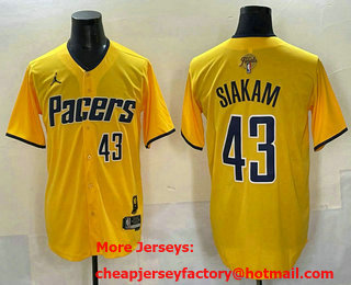 Men's Indiana Pacers #43 Pascal Siakam Yellow 2025 Finals Vapor Stitched Baseball Jersey