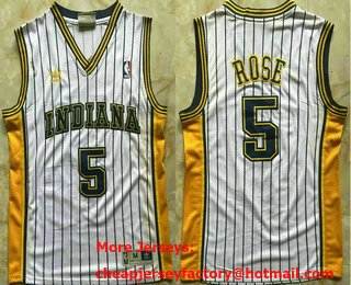 Men's Indiana Pacers #5 Jalen Rose White Stripes Hollywood Classic Throwback Swingman Jersey