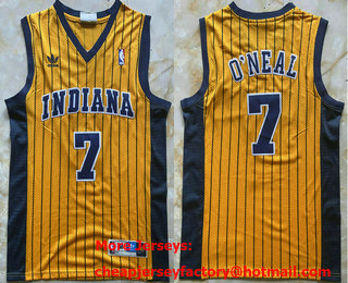 Men's Indiana Pacers #7 Jermaine O'Neal Yellow Stripes Hollywood Classic Throwback Swingman Jersey