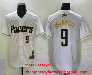 Men's Indiana Pacers #9 TJ McConnell White Gold 2025 Finals Vapor Stitched Baseball Jersey