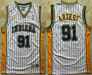 Men's Indiana Pacers #91 Ron Artest White Stripes Hollywood Classic Throwback Swingman Jersey