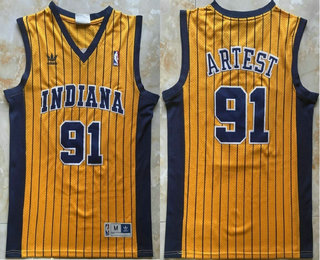 Men's Indiana Pacers #91 Ron Artest Yellow Stripes Hollywood Classic Throwback Swingman Jersey
