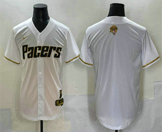 Men's Indiana Pacers Blank White Gold 2025 Finals Vapor Stitched Baseball Jersey