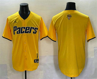 Men's Indiana Pacers Blank Yellow 2025 Finals Vapor Stitched Baseball Jersey