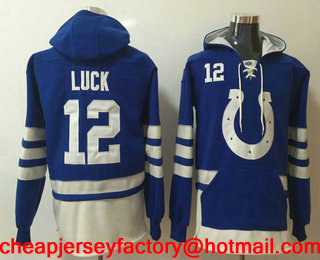 Men's Indianapolis Colts #12 Andrew Luck NEW Royal Blue Pocket Stitched NFL Pullover Hoodie