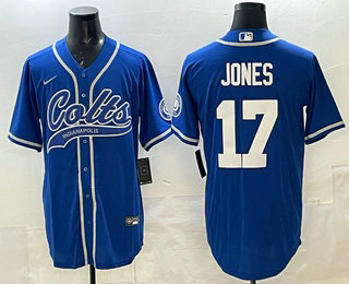 Men's Indianapolis Colts #17 Daniel Jones Royal Cool Base Stitched Baseball Jersey