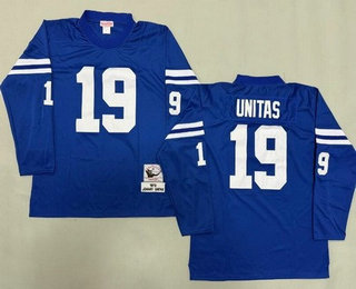 Men's Indianapolis Colts #19 Johnny Unitas Blue Long Sleeve 1970 Throwback Jersey