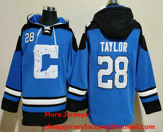 Men's Indianapolis Colts #28 Jonathan Taylor Blue Ageless Must Have Lace Up Pullover Hoodie