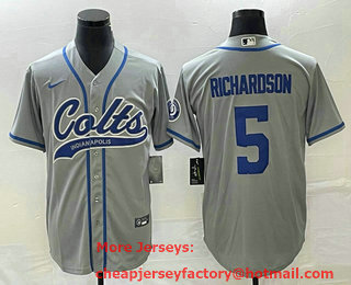 Men's Indianapolis Colts #5 Anthony Richardson Grey Cool Base Stitched Baseball Jersey
