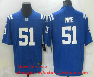 Men's Indianapolis Colts #51 Kwity Paye Royal Blue 2021 Vapor Untouchable Stitched NFL Nike Limited Jersey