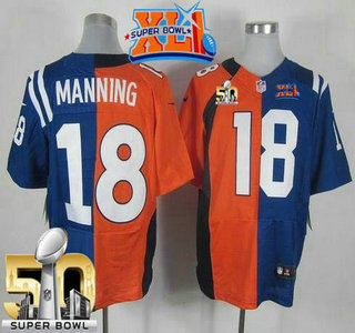 Men's Indianapolis Colts&Denver Broncos #18 Peyton Manning Super Bowl XLI & Super Bowl 50TH Orange Blue Nike Two Tone Elite Jersey