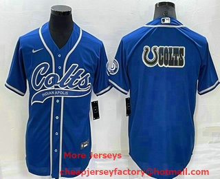 Men's Indianapolis Colts Blue Team Big Logo With Patch Cool Base Stitched Baseball Jersey