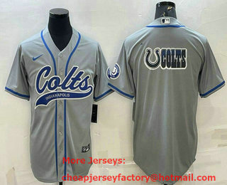 Men's Indianapolis Colts Grey Team Big Logo With Patch Cool Base Stitched Baseball Jersey