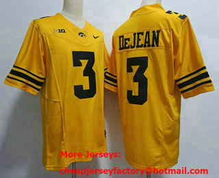 Men's Iowa Hawkeyes #3 Cooper DeJean Gold FUSE College Stitched Jersey