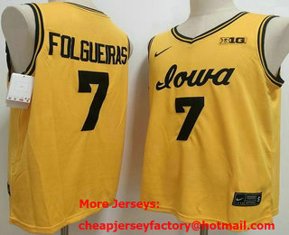 Men's Iowa Hawkeyes #7 Alvaro Folgueiras Yellow College Basketball Jersey