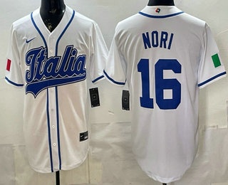 Men's Italy #16 Dante Nori White 2026 World Baseball Classic Cool Base Jersey