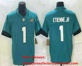 Men's Jacksonville Jaguars #1 Travis Etienne Jr Teal 2023 FUSE Vapor Limited Stitched Jersey