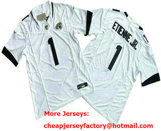 Men's Jacksonville Jaguars #1 Travis Etienne Jr White 2023 FUSE Vapor Limited Stitched Jersey