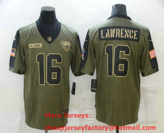 Men's Jacksonville Jaguars #16 Trevor Lawrence 2021 Olive Salute To Service Limited Stitched Jersey