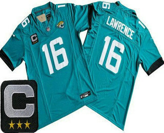 Men's Jacksonville Jaguars #16 Trevor Lawrence Limited Green C Patch FUSE Vapor Jersey