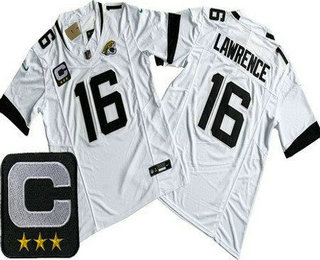 Men's Jacksonville Jaguars #16 Trevor Lawrence Limited White C Patch FUSE Vapor Jersey