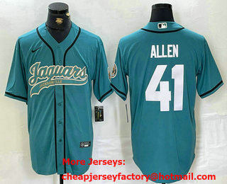 Men's Jacksonville Jaguars #41 Josh Allen Teal With Patch Cool Base Stitched Baseball Jersey