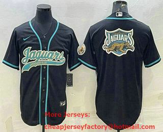 Men's Jacksonville Jaguars Black Team Big Logo With Patch Cool Base Stitched Baseball Jersey