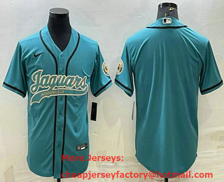 Men's Jacksonville Jaguars Blank Teal With Patch Cool Base Stitched Baseball Jersey