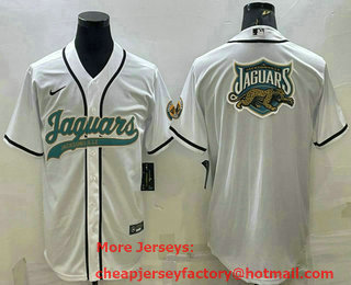 Men's Jacksonville Jaguars White Team Big Logo With Patch Cool Base Stitched Baseball Jersey