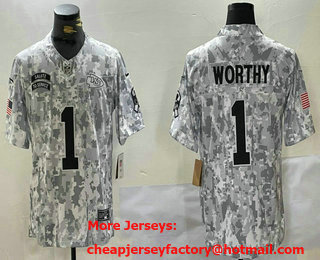 Men's Kansas City Chiefs #1 Xavier Worthy Arctic Camo 2024 FUSE Salute to Service Limited Stitched Jersey