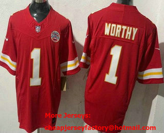 Men's Kansas City Chiefs #1 Xavier Worthy Limited Red FUSE Vapor Jersey