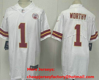 Men's Kansas City Chiefs #1 Xavier Worthy Limited White Vapor Jersey
