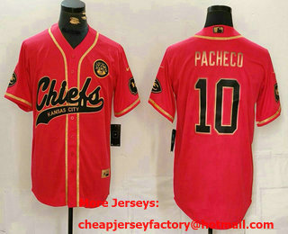 Men's Kansas City Chiefs #10 Isiah Pacheco Red Gold Cool Base Stitched Baseball Jersey
