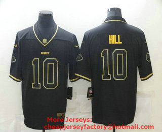 Men's Kansas City Chiefs #10 Tyreek Hill Black 100th Season Golden Edition Jersey