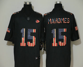 Men's Kansas City Chiefs #15 Patrick Mahomes 2019 Black Salute To Service USA Flag Fashion Limited Jersey