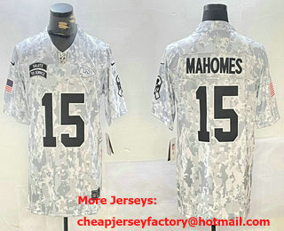 Men's Kansas City Chiefs #15 Patrick Mahomes Arctic Camo 2024 FUSE Salute to Service Limited Stitched Jersey