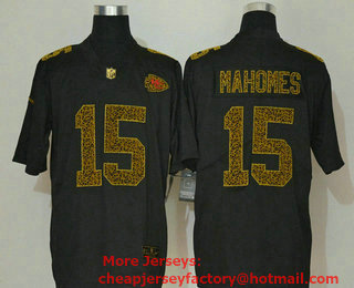 Men's Kansas City Chiefs #15 Patrick Mahomes Black 2020 Nike Flocked Leopard Print Vapor Limited NFL Jersey