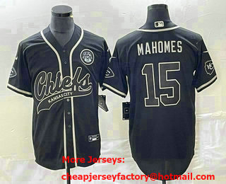 Men's Kansas City Chiefs #15 Patrick Mahomes Black Cool Base Stitched Baseball Jersey