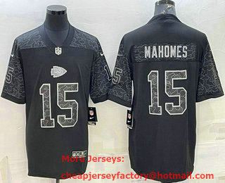 Men's Kansas City Chiefs #15 Patrick Mahomes Black Reflective Limited Stitched Football Jersey