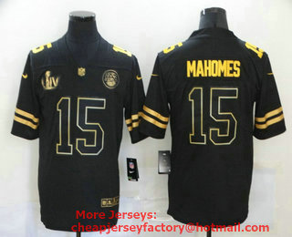 Men's Kansas City Chiefs #15 Patrick Mahomes Black Super Bowl LIV Golden Edition Jersey