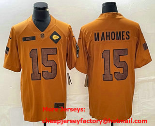 Men's Kansas City Chiefs #15 Patrick Mahomes Brown 2023 Salute To Service Limited Stitched Jersey