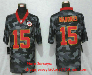 Men's Kansas City Chiefs #15 Patrick Mahomes Camo Red Name 2020 Salute To Service Stitched NFL Nike Limited Jersey