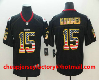 Men's Kansas City Chiefs #15 Patrick Mahomes II 2018 USA Flag Fashion Black Color Rush Stitched Nike Limited Jersey