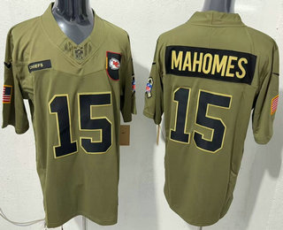 Men's Kansas City Chiefs #15 Patrick Mahomes Olive 2025 FUSE Salute to Service Limited Jersey