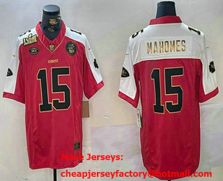 Men's Kansas City Chiefs #15 Patrick Mahomes Red Gold FUSE Vapor Super Bowl LVIII Patch Limited Stitched Jersey