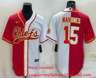 Men's Kansas City Chiefs #15 Patrick Mahomes Red White Two Tone With Patch Cool Base Stitched Baseball Jersey