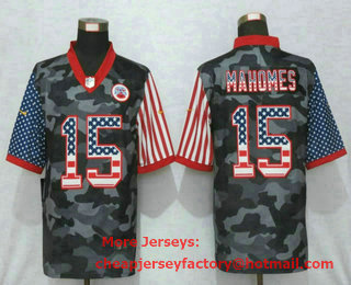 Men's Kansas City Chiefs #15 Patrick Mahomes USA Camo 2020 Salute To Service Stitched NFL Nike Limited Jersey