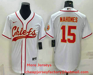 Men's Kansas City Chiefs #15 Patrick Mahomes White With Patch Cool Base Stitched Baseball Jersey