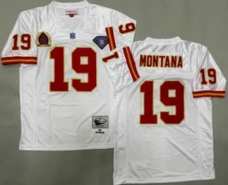 Men's Kansas City Chiefs #19 Joe Montana White 1994 Throwback Jersey