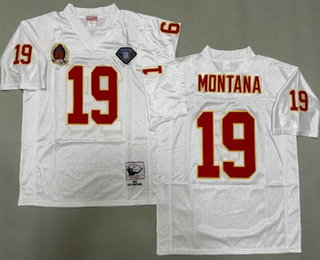 Men's Kansas City Chiefs #19 Joe Montana White Throwback Jersey
